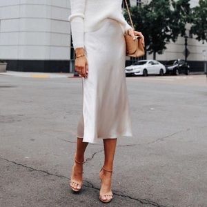 Rachel Zoe Champagne Satin Slip Midi Skirt